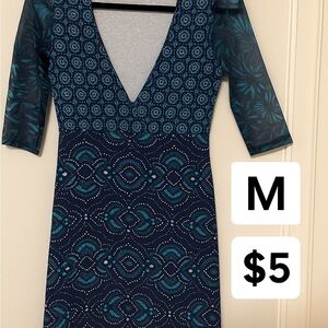 Elegant Teal Patterned Dress